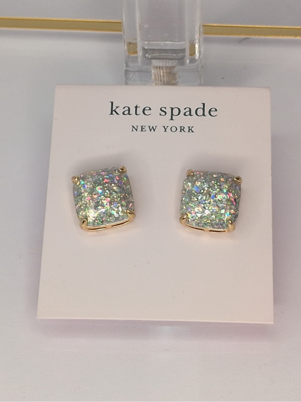 kate spade Gold-Tone Iridescent Glitter Square Stud Earrings